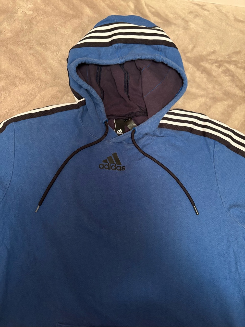 adidas Blue Hooded Sweatshirt with Three-Stripe Detail